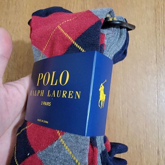 Polo Ralph Lauren Men's Dress Casual Crew Socks Argyle Solid Pattern Navy Gray - Picture 5 of 7